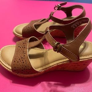 Brown open toe wedges